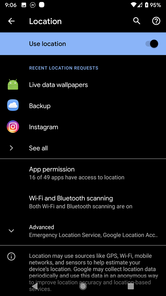 Android 10 location settings